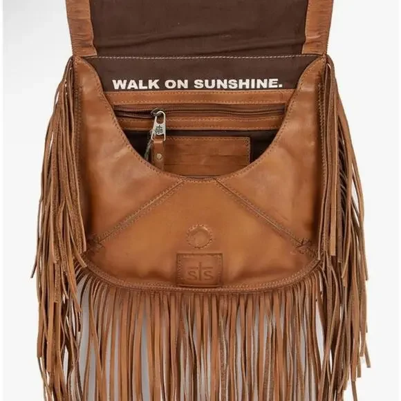 STS Ranchwear Wayfarer Selah Leather Fringe Crossbody Bag Whiskey Western Boho - Picture 3 of 16